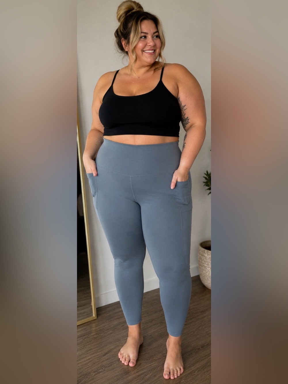 Rae Mode Buttery Soft High Waist Side Pocket Leggings | Slate Blue | 2x - Picture 2 of 5